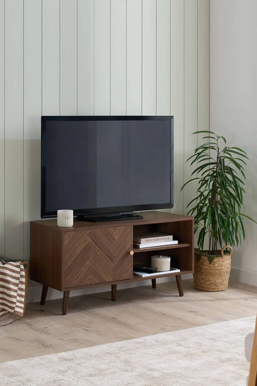 Birlea Herringford Small TV Unit Entertainment Stand Walnut Parquet Design in Brown
