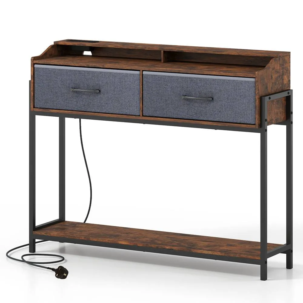 Costway Console Table with Charging Station for Living Room Hallway in Brown