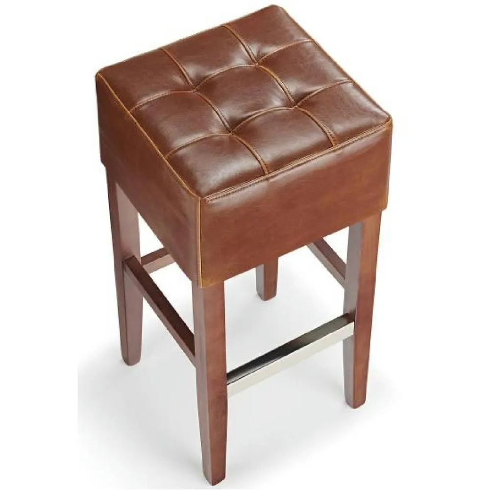 netfurniture Primo Walnut Wooden Bar Stool with Brown Bonded Leather Seat 5