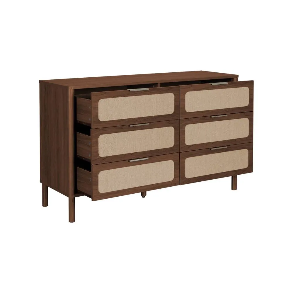 sweeek Vintage chest of drawers with wood decor & cane, 6 drawers in Dark Brown 3
