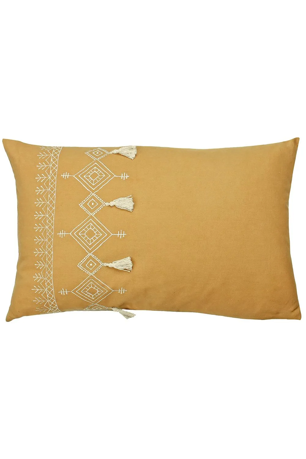 Furn Pritta 100% Cotton Embroidered Tasselled Cushion in Mustard