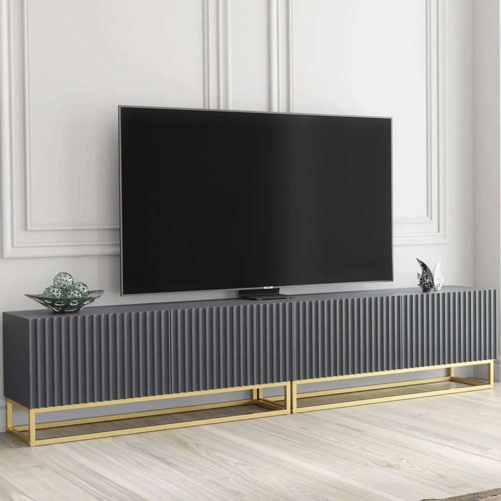 Creative Furniture Ripple Duo TV Unit 200cm - Dark Grey with Fluted Doors 6