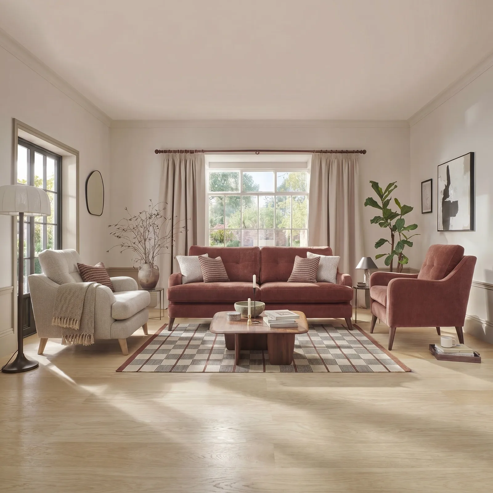 Loften Extra Large Sofa-Witton Brick+A Walnut Feet, Red Fabric | Barker & Stonehouse 2