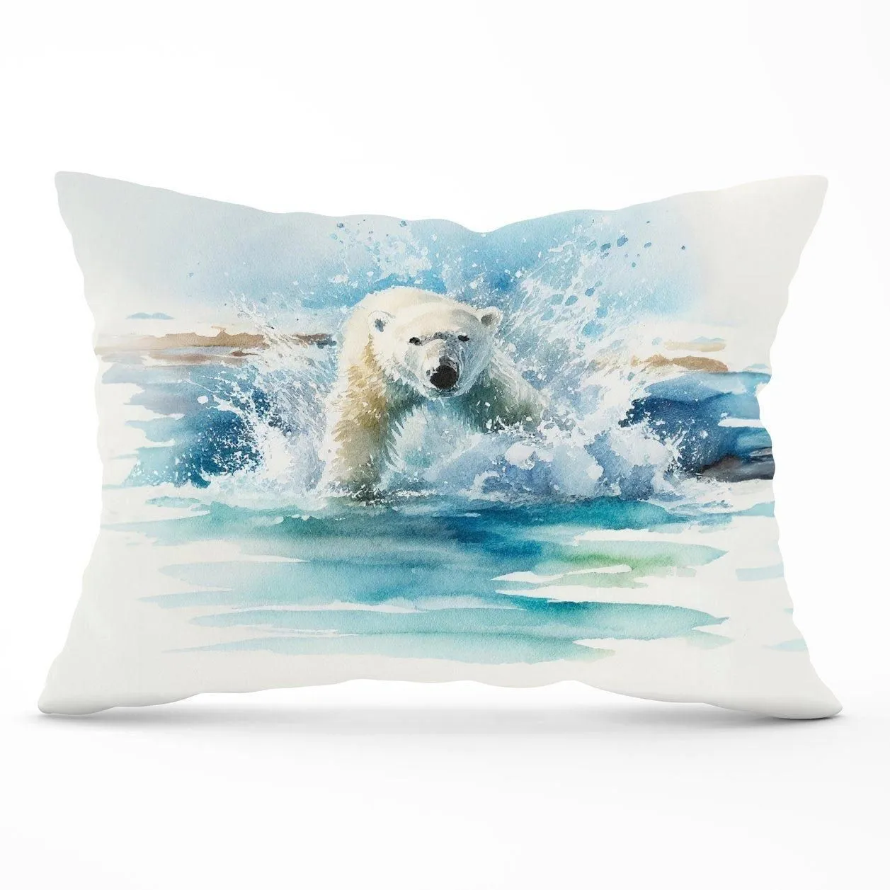 Warren Reed - Designer Hunting Polar Bear Watercolour Cushions in Brown