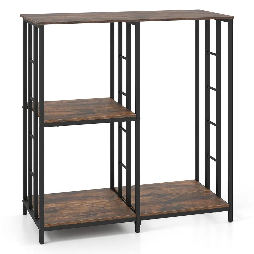 Costway Kitchen Baker's Rack Mini Fridge Stand Table w/ 4 Shelves Bar Table in Brown 3