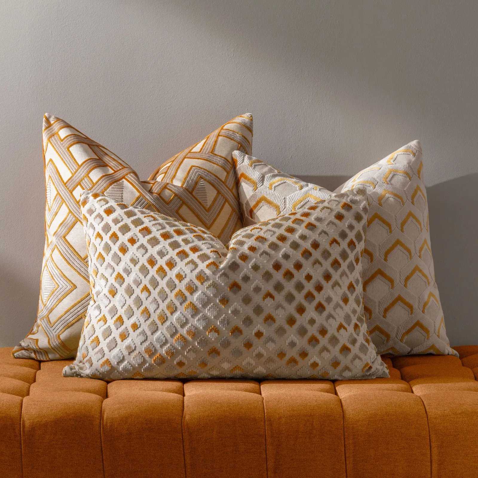Paoletti Lexington Geometric Velvet Cushion in Gold 6