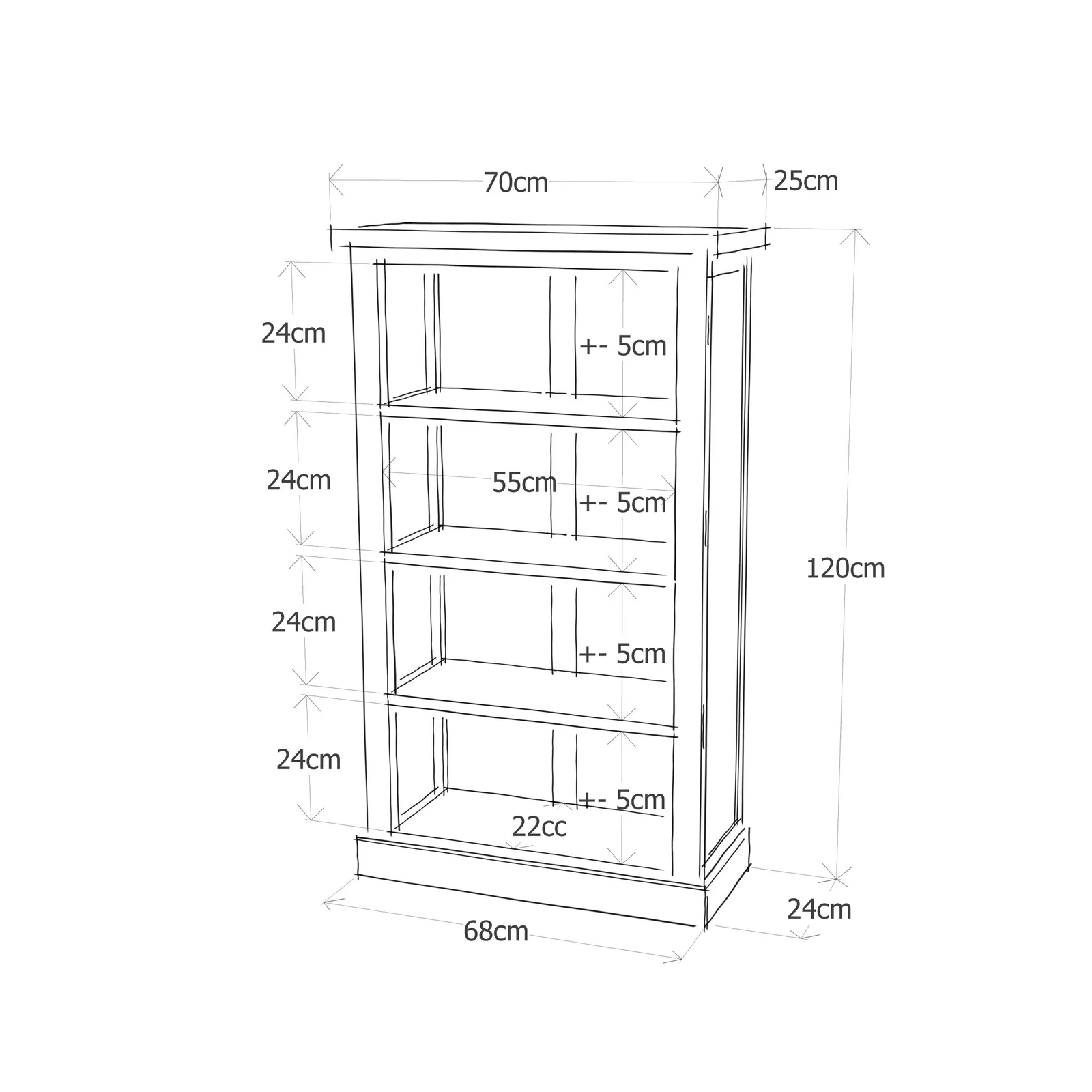 Cabinet Bits Bookcase with plinth 120x70x25cm in Light Brown 6