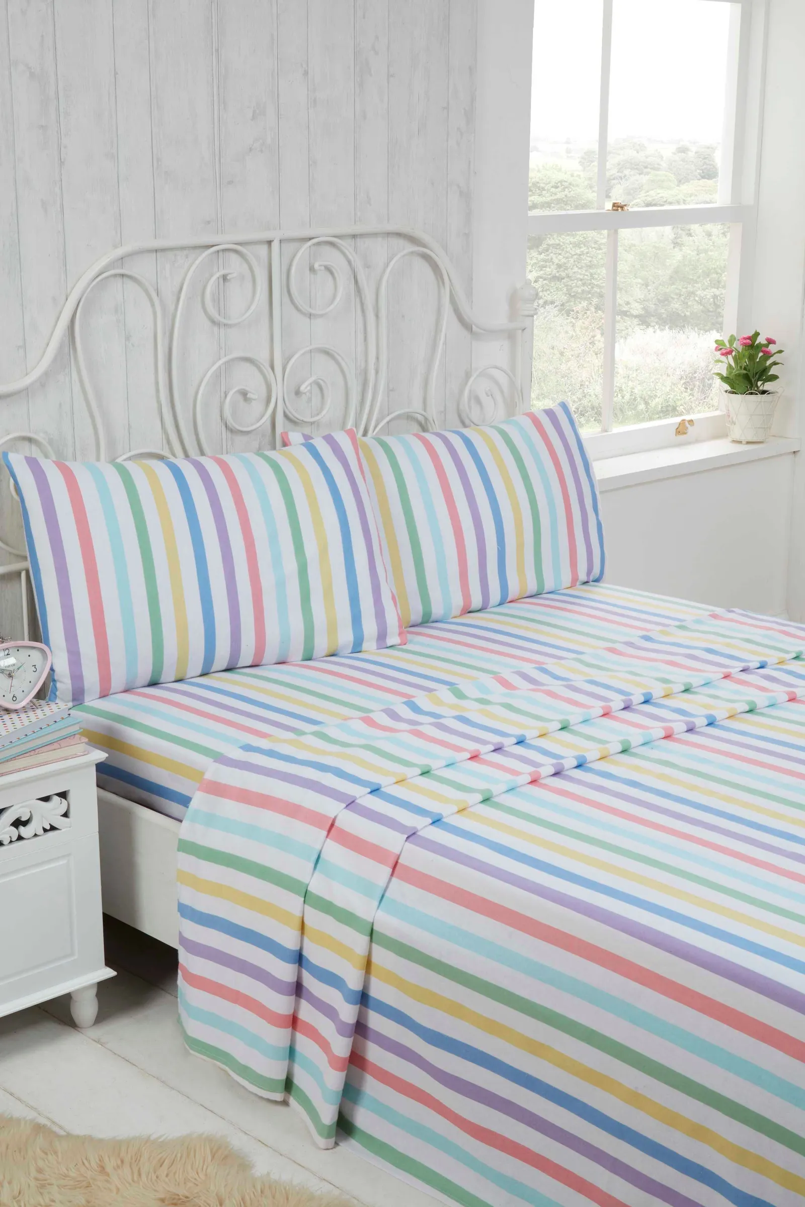 Rapport Home Candy Stripe Brushed Cotton Sheet Set Superking Multi, Multi