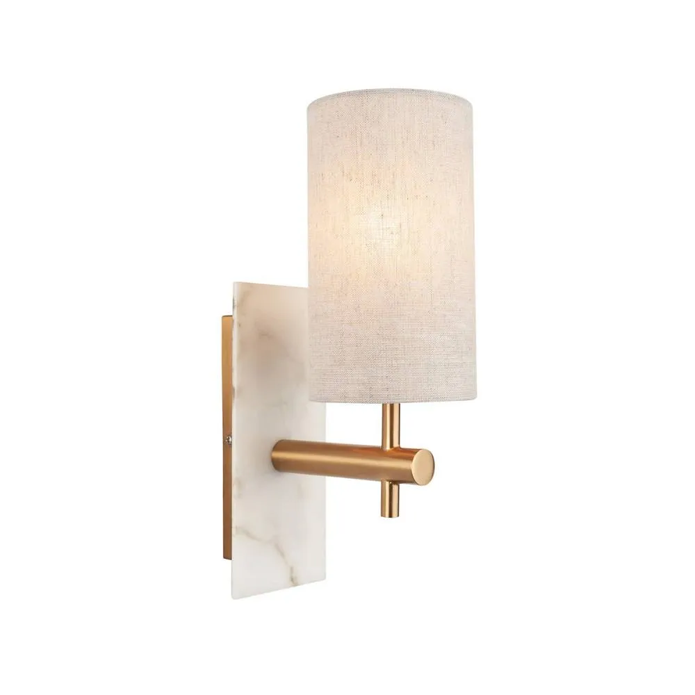Netlighting Calista Wall Lamp Vintage Brass Finish White Marble & Linen 7W LED E14
