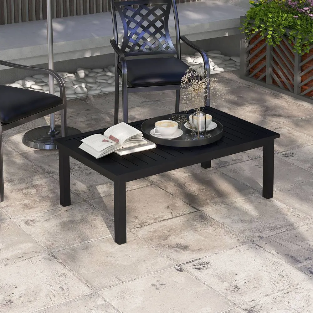 OUTSUNNY Aluminium Outdoor Coffee Table Patio Table with Slat Top, Black