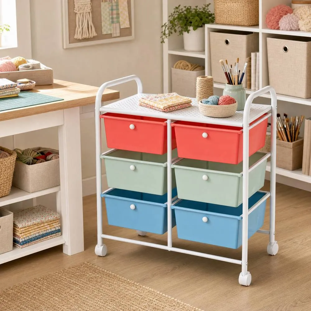 Costway 6-Drawer Rolling Cart Storage Cart w/4 Universal Wheels 6