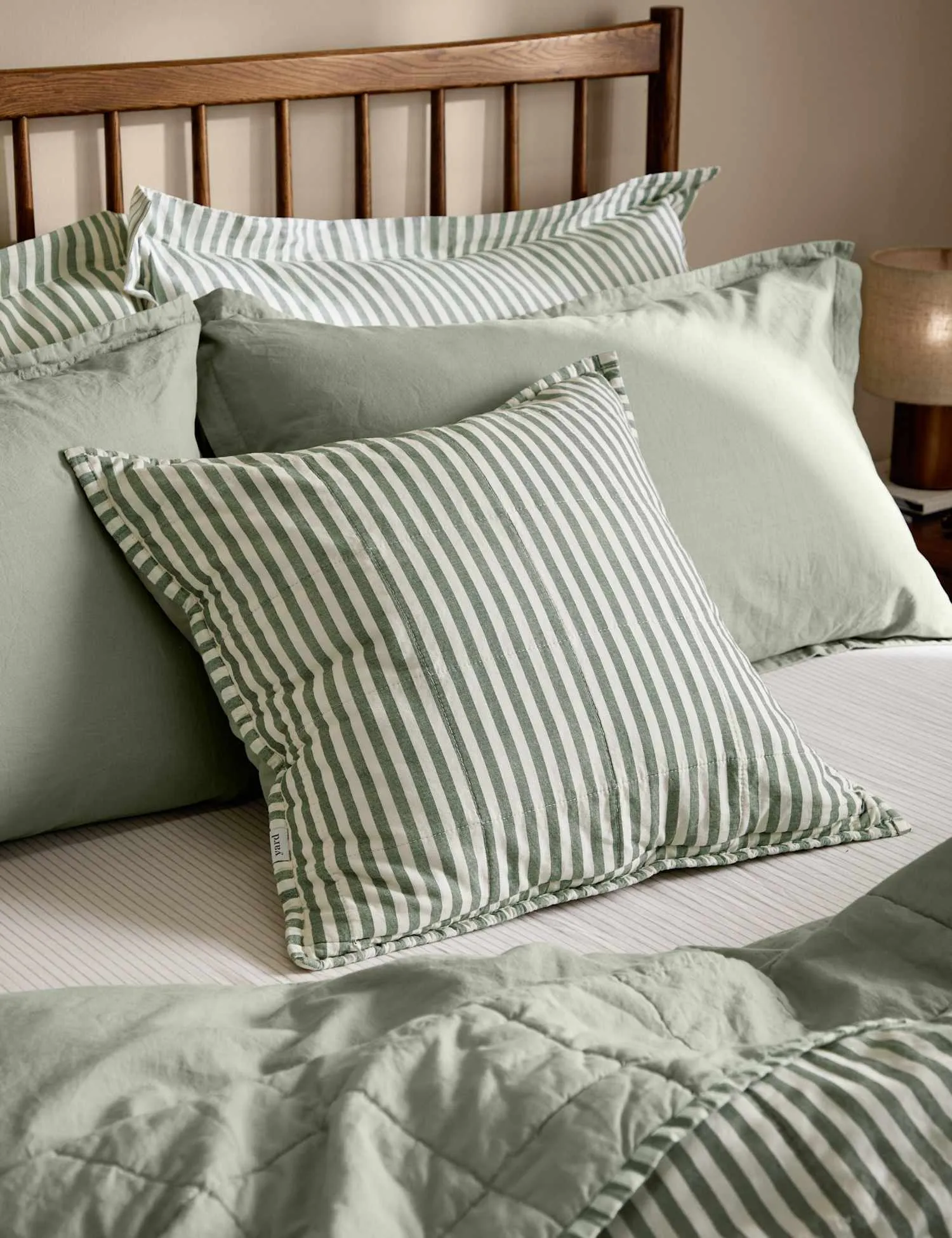 YARD Hebden Striped Cotton Cushion Green Mix