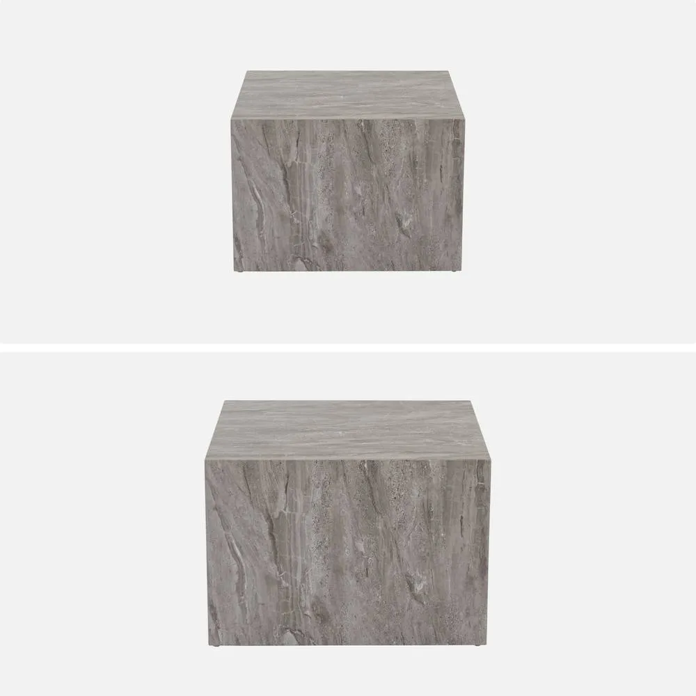 sweeek Pair Of Square Coffee Tables With Marble Effect in Grey 2