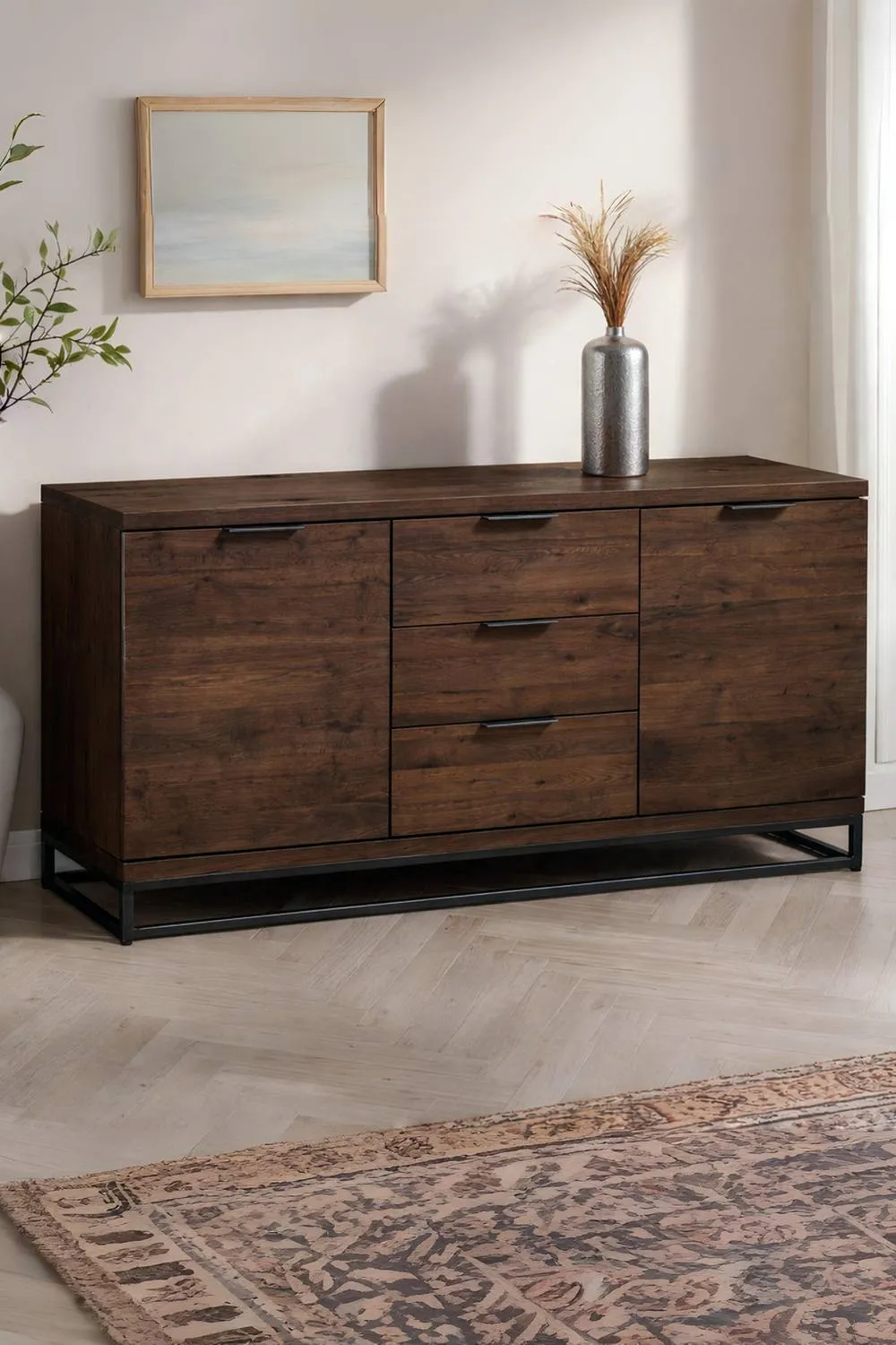 Julian Bowen Brooklyn 2 Door 3 Drawer Sideboard in Dark Brown