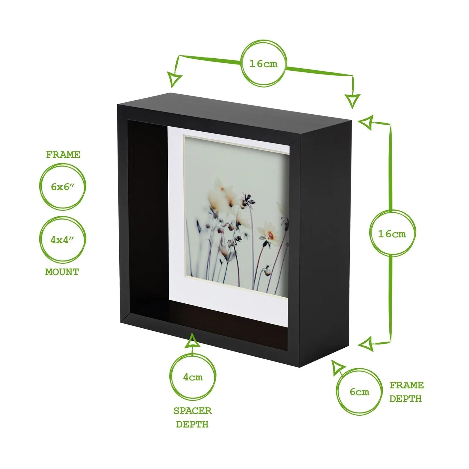 Nicola Spring 3D Deep Box Photo Frame - 6 x 6" with 4 x 4" Mount - White Mount 4