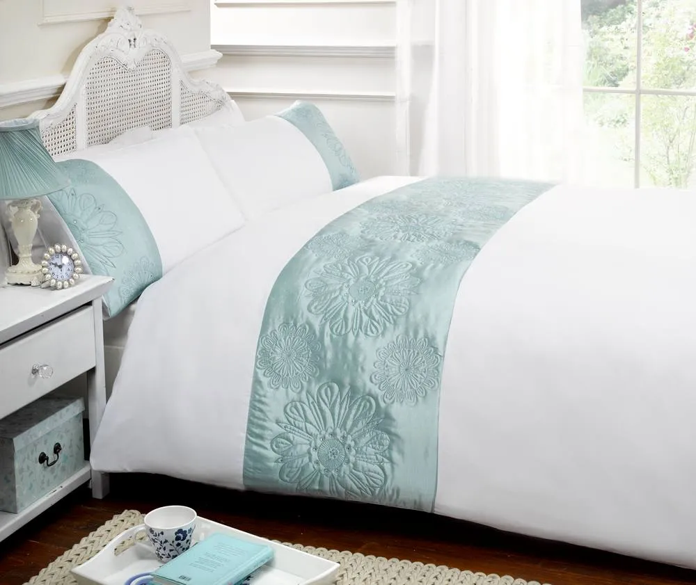 Rapport Home Sienna Polyester Duvet Cover Set with Pillowcase in Duck Egg Blue