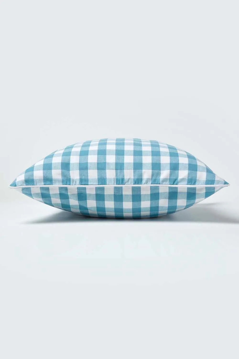 Homescapes Block Check Cotton Gingham Cushion Cover in Blue 3