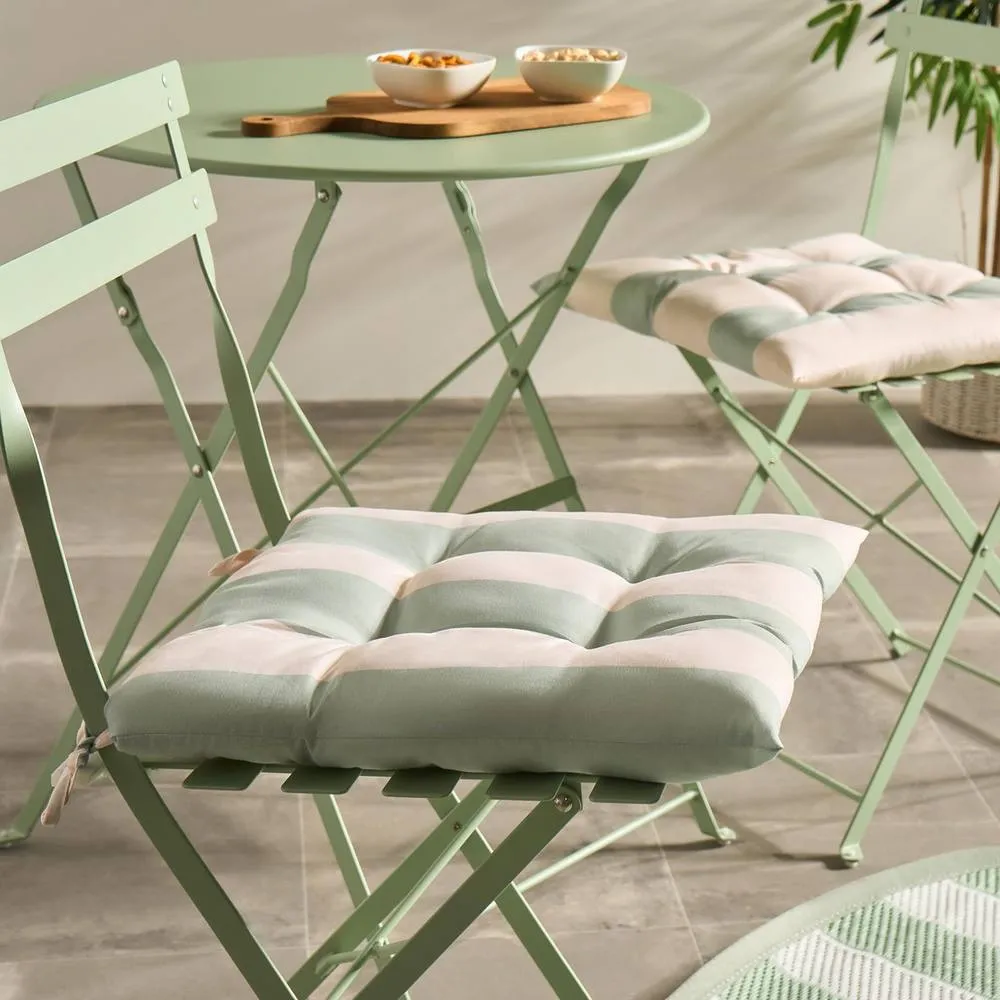 OHS 2 x Stripe Garden Chair Cushions Outdoor Seat Pads in Light Green