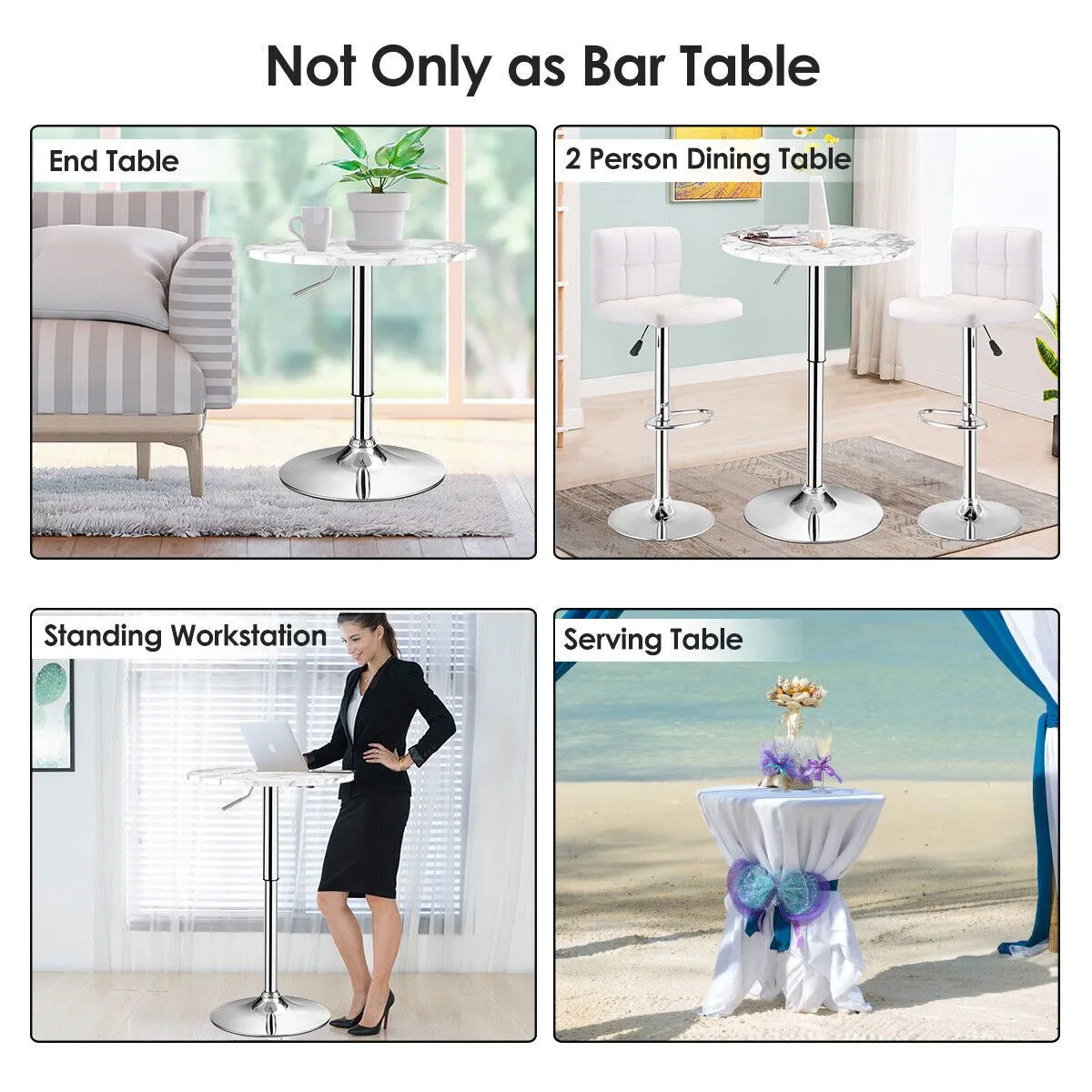 Costway 2Pcs Modern Bar Table Multifunctional Round Pub Table in White 4