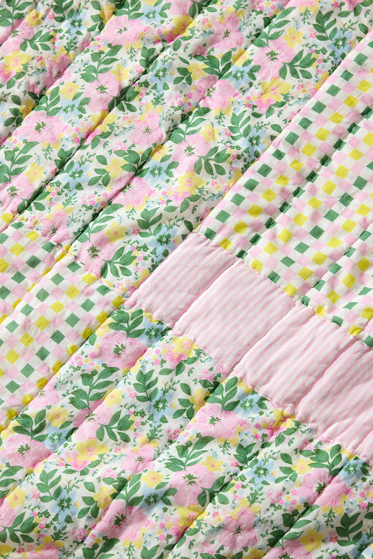 Pink & Green Patchwork Quilted Throw 3