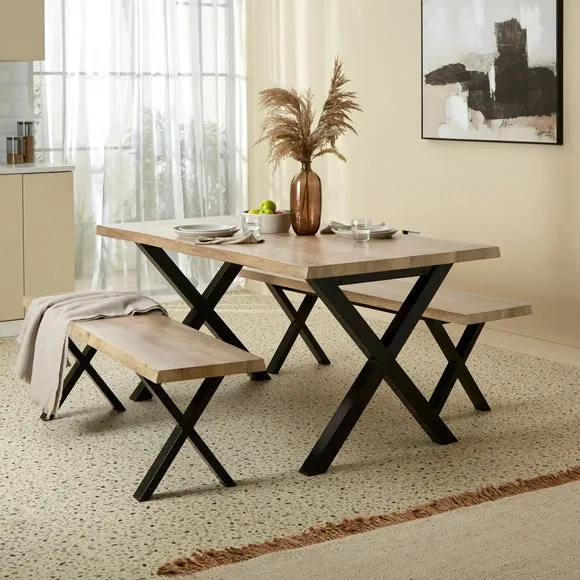Ezra 6 Seater Rectangular Dining Table with 2 Benches 1