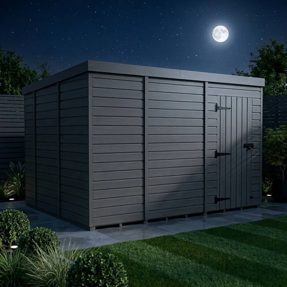 Buttercup Farm 13ft x 10ft Composite Pent Garden Shed Single Door No Windows in Grey 3