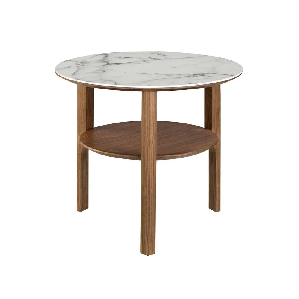Angel Cerda Round side table in marble-effect glass & walnut in Brown 2