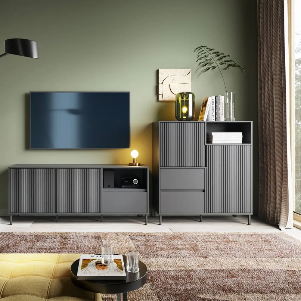Furniture To Go Avenale Wide TV Cabinet 2 Door 1 Drawer in Anthracite in Dark Grey 5