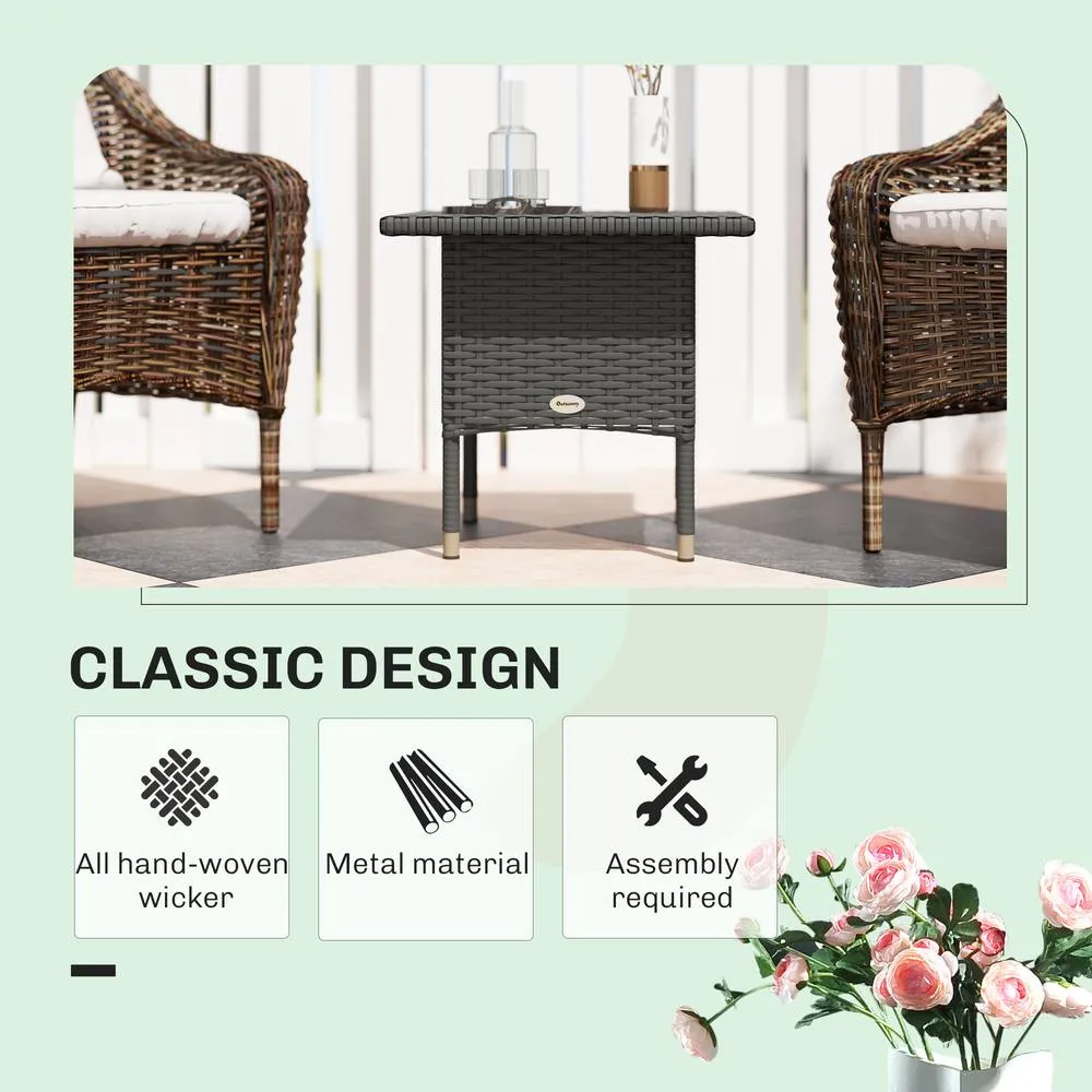 OUTSUNNY PE Rattan Outdoor Coffee Table, Easy Match Rattan Side Table, Grey 4