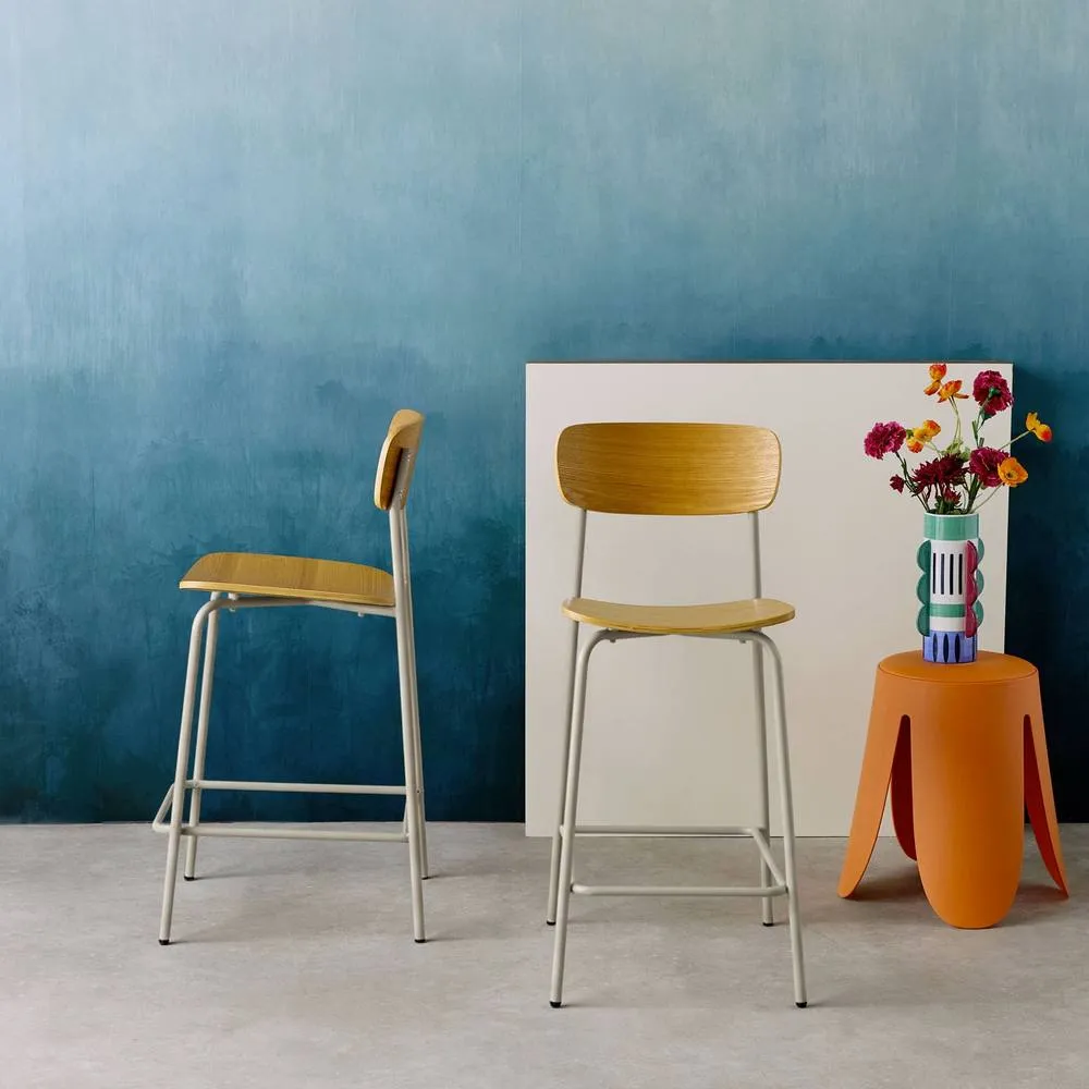 sweeek Vintage metal & plywood bar stool (set of 2) in Beige 4