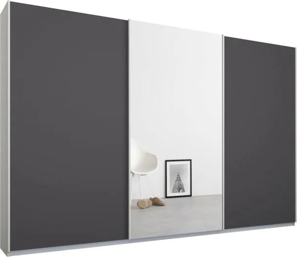 Malix 3 door 270cm Sliding Wardrobe, White frame,Matt Graphite Grey & Mirror doors , Classic Interior