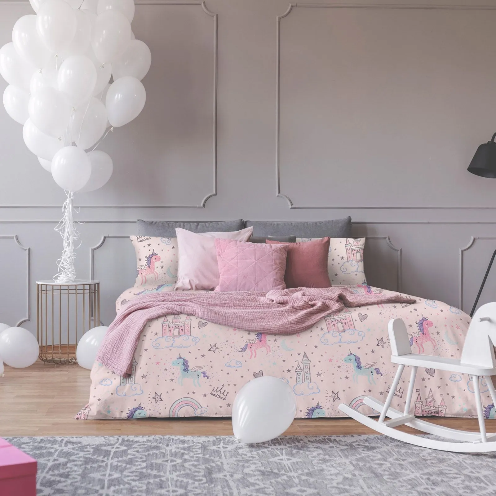 OHS Unicorn Kingdom Duvet Cover Set in Light Pink