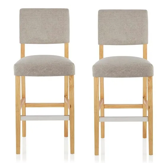 Vibio Bar Stools In Silver Fabric And Oak Legs In A Pair