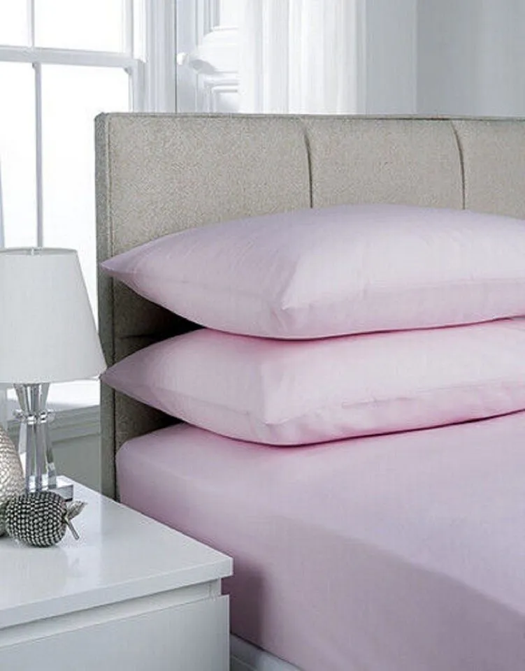 Smart Living Polycotton Bed Linen Luxury Bedsheet or Pillowcase Non Iron in Baby Pink