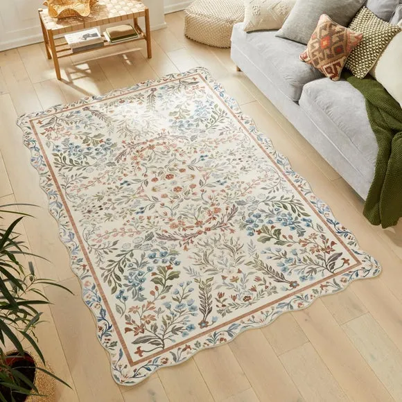 Concept Looms Liberty Botanical Scalloped Washable Rug 1