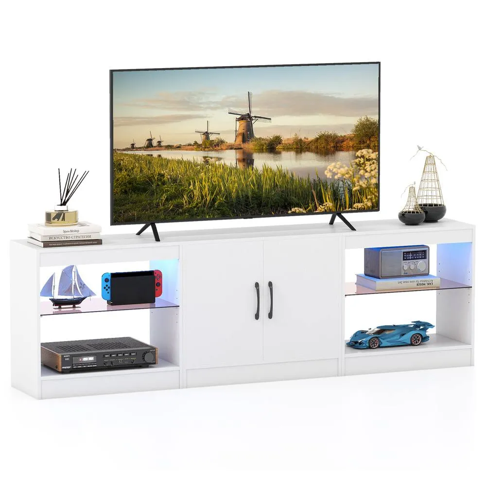 Costway Modular TV Stand for 85" TVs 3-in-1 Entertainment Center w/LED Lights in White 3