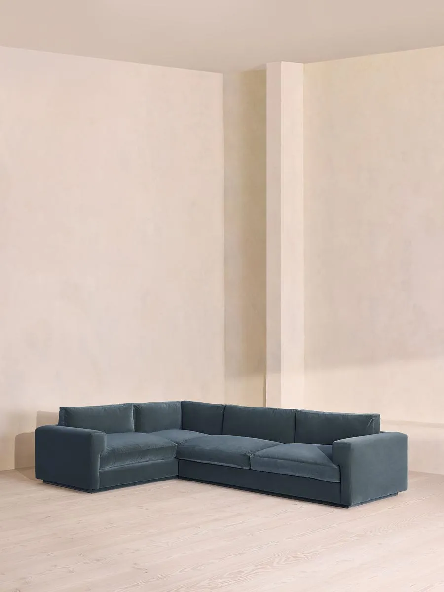 Mossley Left L-Shape Sofa, Velvet, Grey Blue