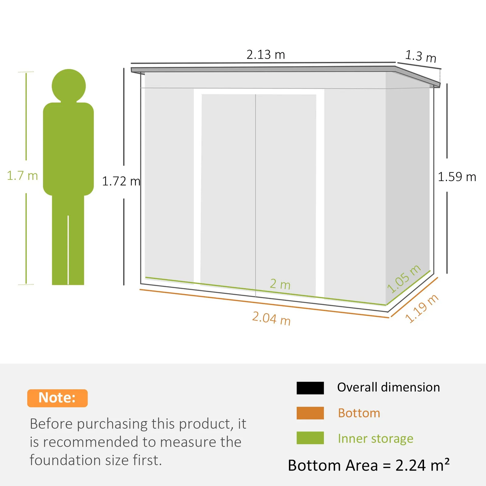 OUTSUNNY 7 x 4ft Metal Garden Storage Shed w/ Double Door Green in Grey 3