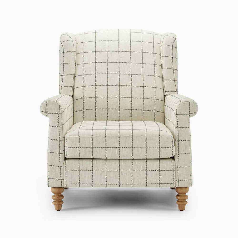 FurnitureboxUK Maisette Cream Check Fabric Wingback Accent Armchair 6