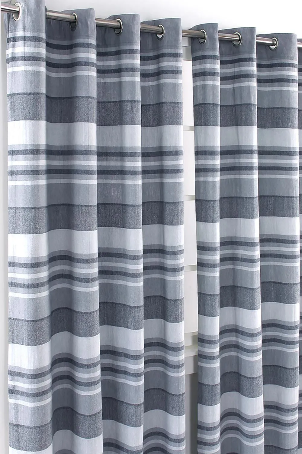 Homescapes Cotton Morocco Striped Curtain Pair in Light Grey 2