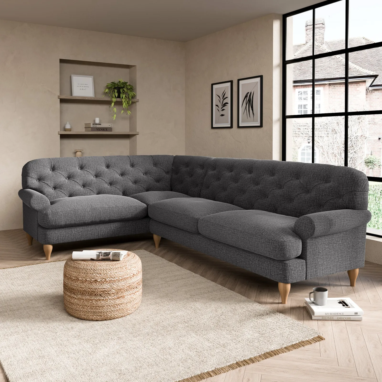 Canterbury Textured Weave Left Hand Corner Sofa Textured Weave Graphite