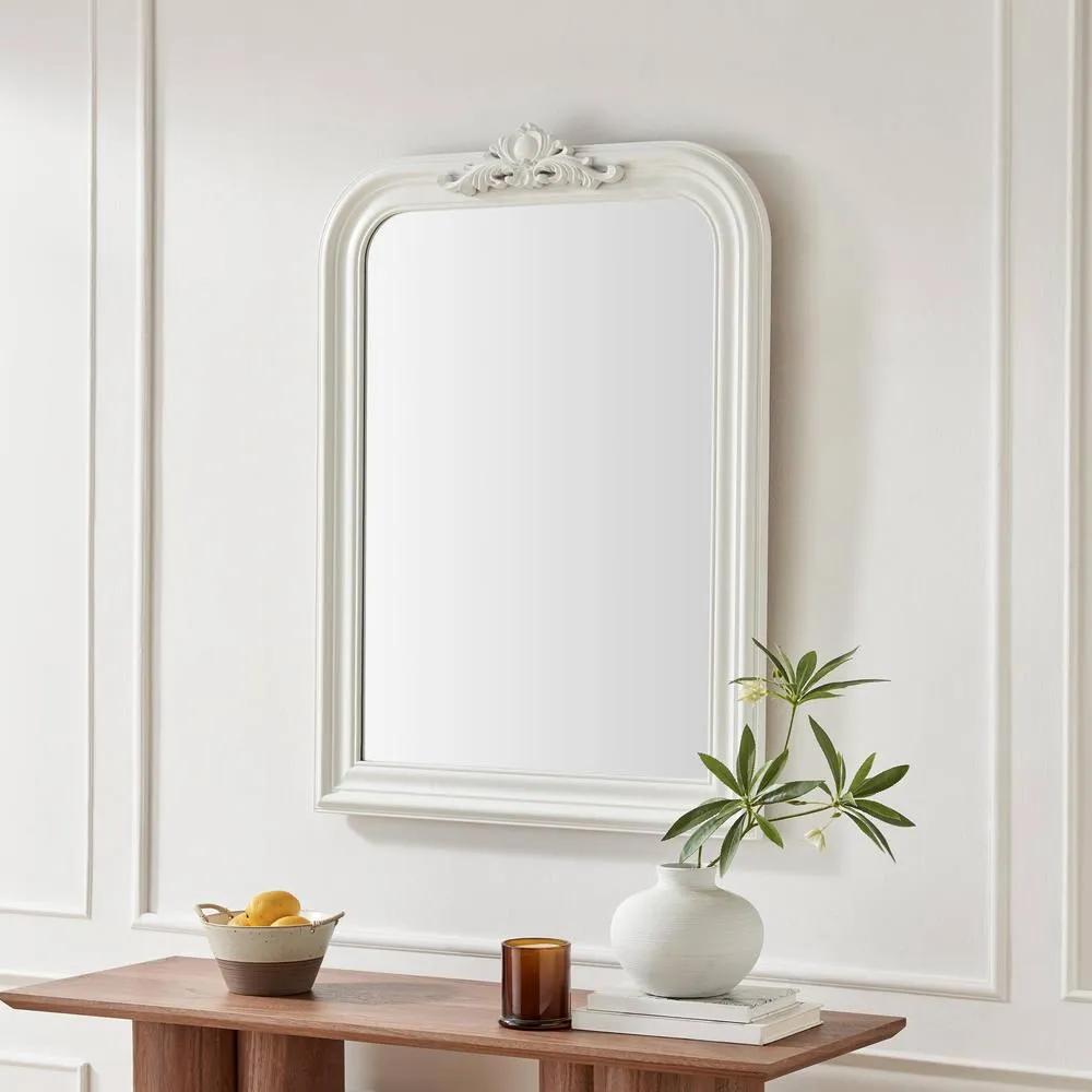 FurnitureboxUK Francis White Wood Large 110x74cm Overmantle Arch Mirror