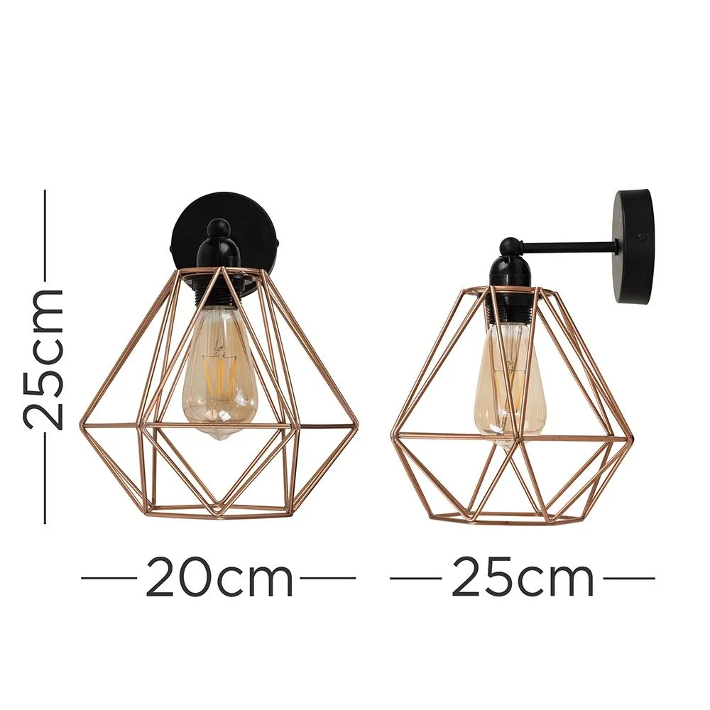 ValueLights Diablo Industrial Black & Copper Indoor Wall Light Fitting 6