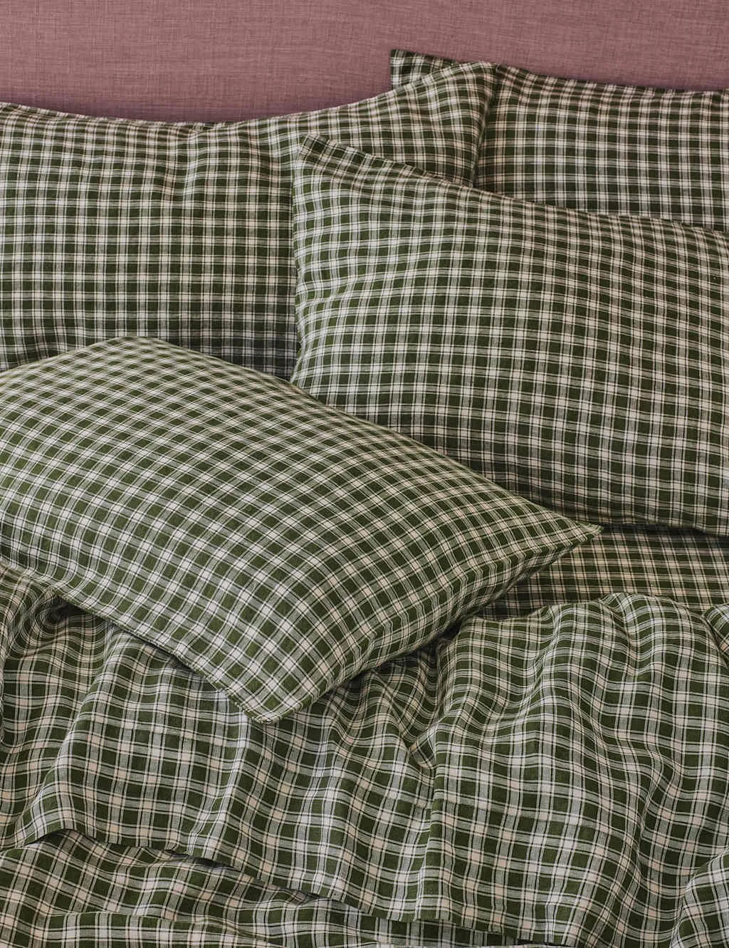 Piglet In Bed 2 Pack Pure Linen Patterned Pillowcase Set Dark Green