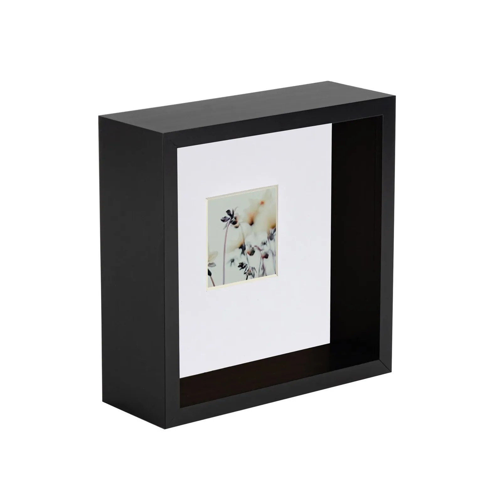 Nicola Spring 3D Deep Box Photo Frame - 6 x 6" with 2 x 2" Mount - White Mount in Black 1