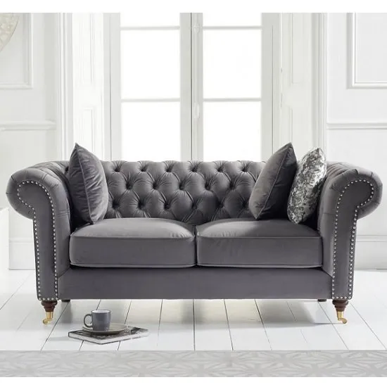 Holbrook Chesterfield 2 Seater Sofa In Grey Velvet