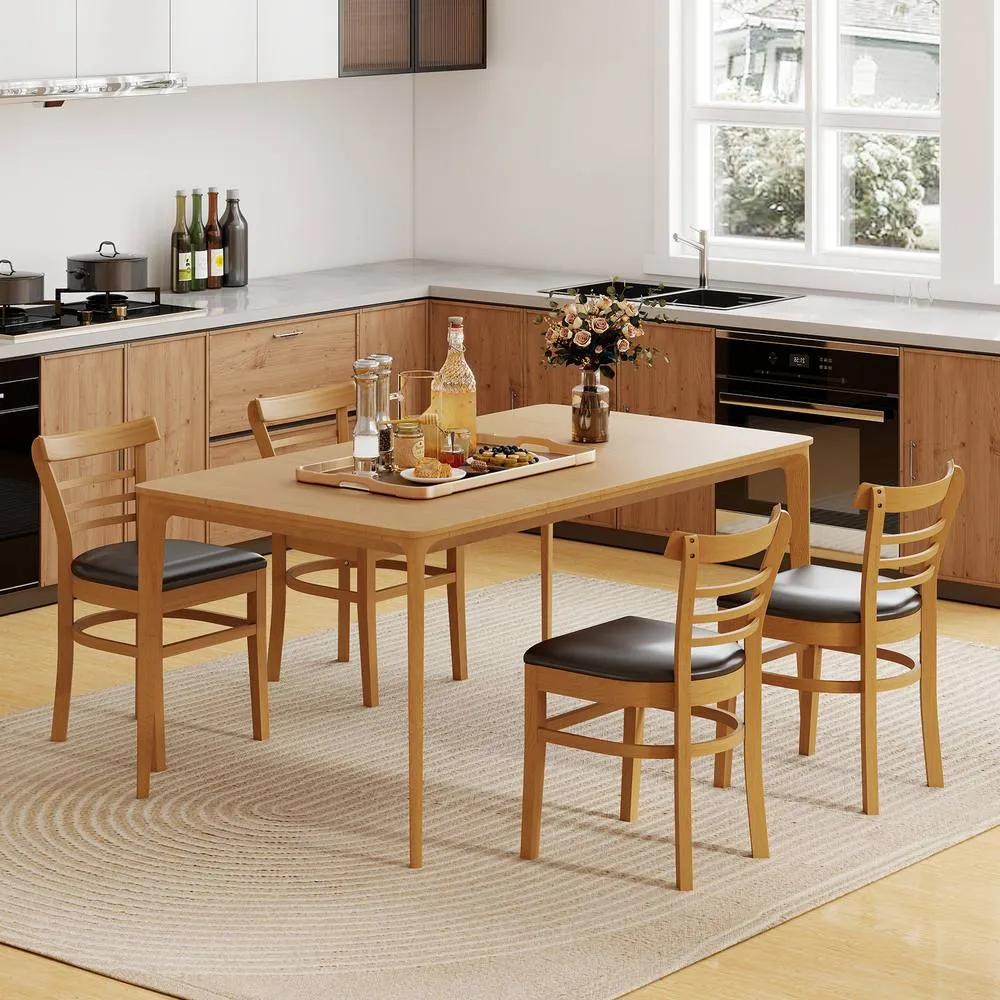 Costway Modern Dining Chair Set of 2 PU Leather Upholstered Kitchen Chair in Natural 5