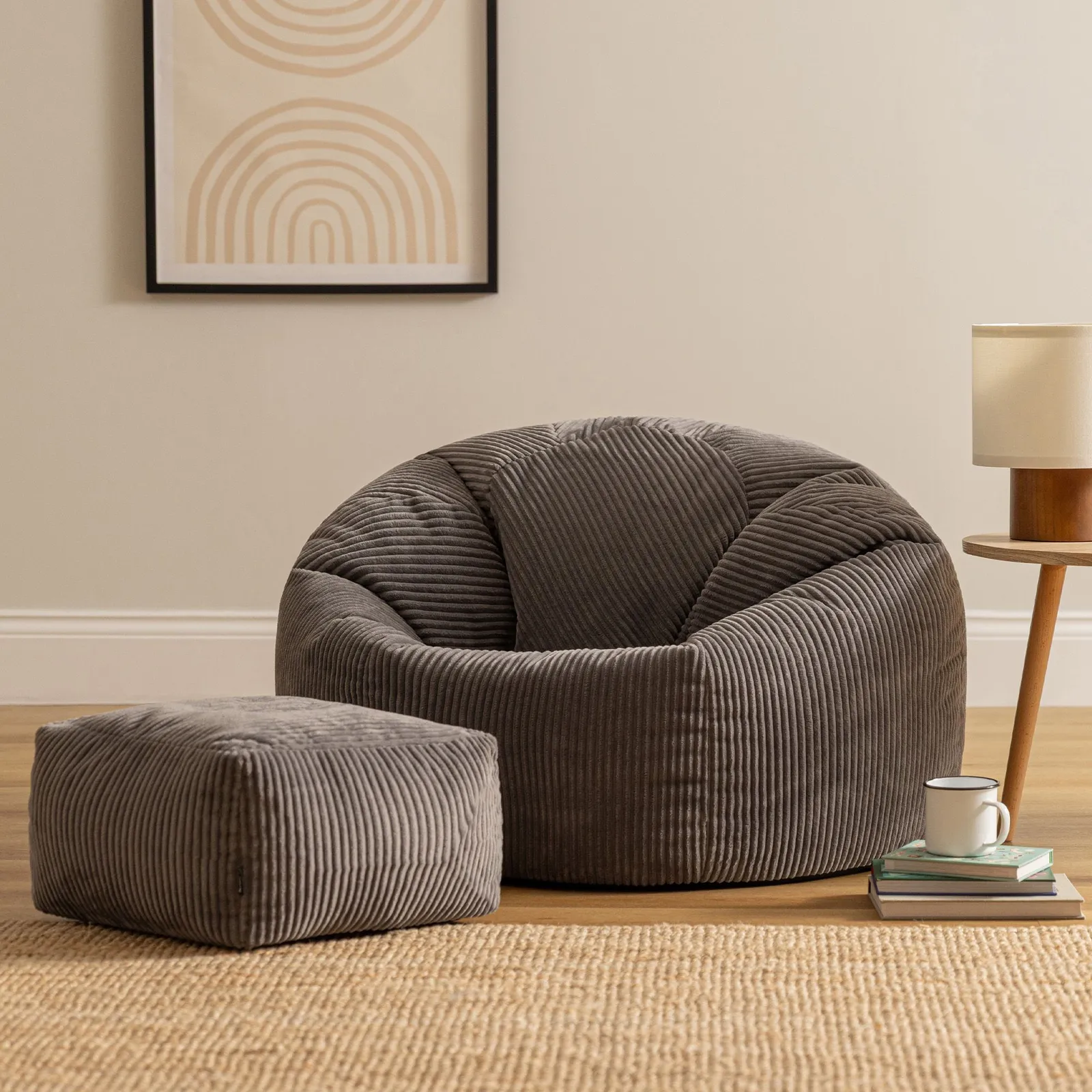 icon Kingston Bean Bag & Footstool Jumbo Cord Bundle in Charcoal