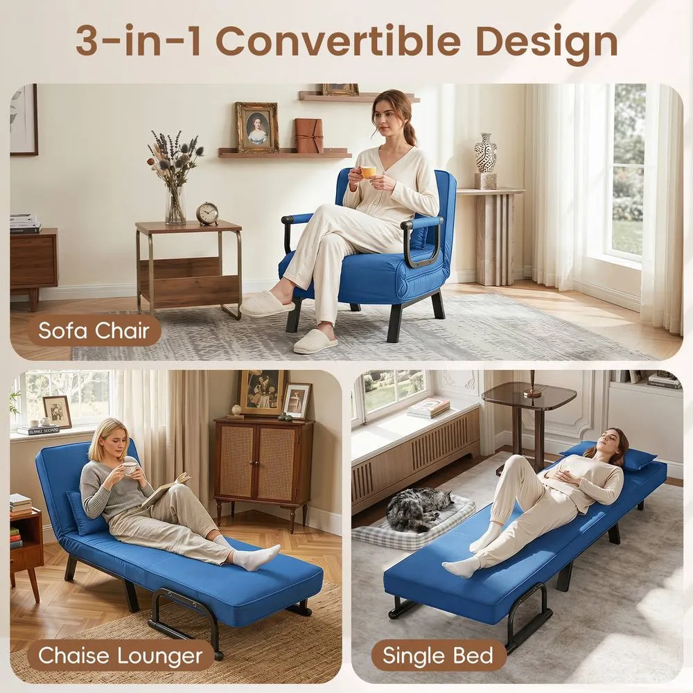Costway Convertible Sleeper Chair 3-in-1 Folding Sofa Bed Adjustable Backrest in Blue 6