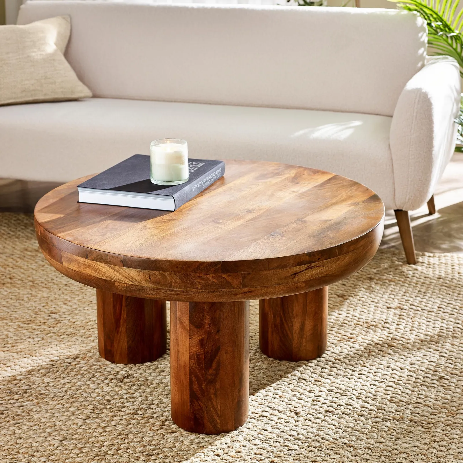 FurnitureboxUK Amy Round Solid Mango Wood Coffee Table in Brown 2